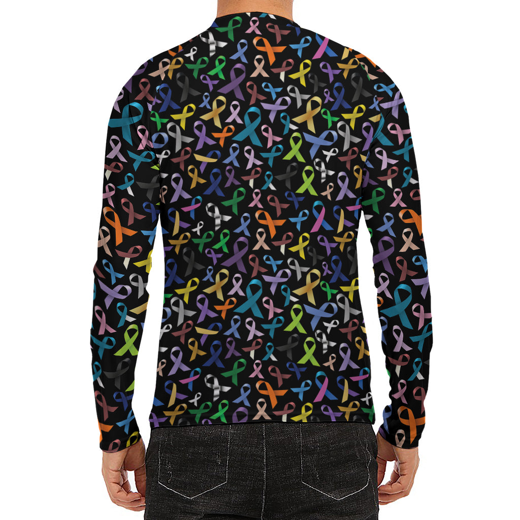 All Cancer Awareness Pattern Print Men's Long Sleeve Rash Guard