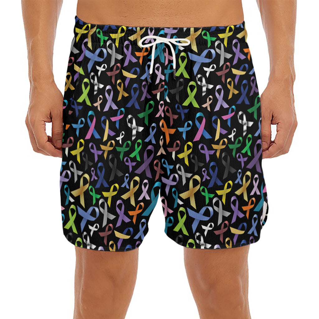 All Cancer Awareness Pattern Print Men's Split Running Shorts