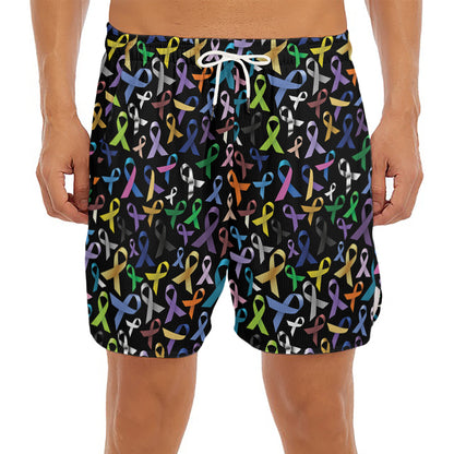All Cancer Awareness Pattern Print Men's Split Running Shorts