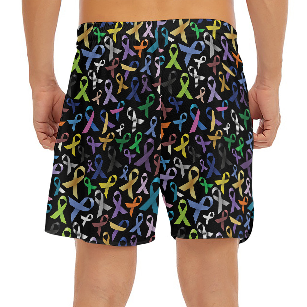 All Cancer Awareness Pattern Print Men's Split Running Shorts
