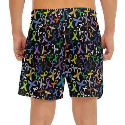 All Cancer Awareness Pattern Print Men's Split Running Shorts