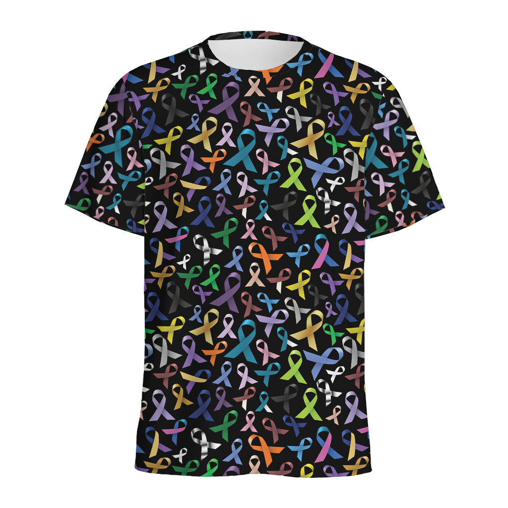 All Cancer Awareness Pattern Print Men's Sports T-Shirt
