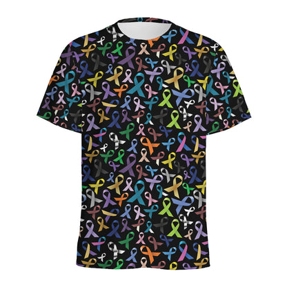 All Cancer Awareness Pattern Print Men's Sports T-Shirt