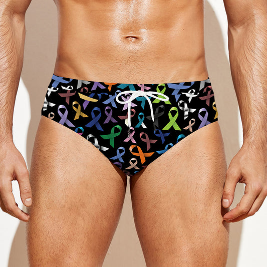 All Cancer Awareness Pattern Print Men's Swim Briefs