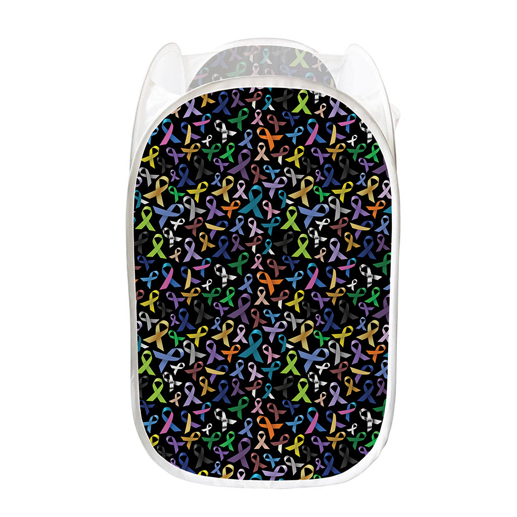 All Cancer Awareness Pattern Print Mesh Laundry Hamper