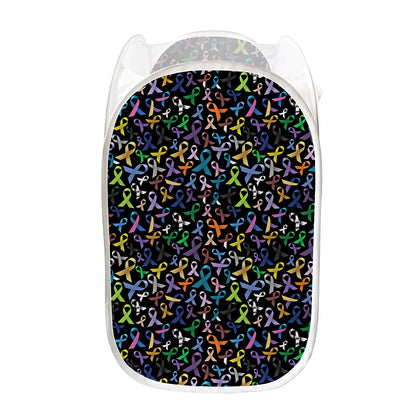 All Cancer Awareness Pattern Print Mesh Laundry Hamper