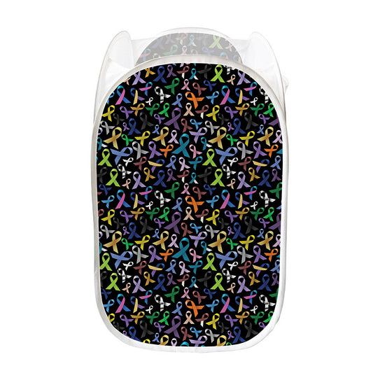 All Cancer Awareness Pattern Print Mesh Laundry Hamper