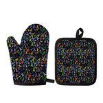 All Cancer Awareness Pattern Print Oven Mitt And Pot Holder Set