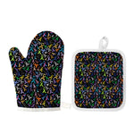 All Cancer Awareness Pattern Print Oven Mitt And Pot Holder Set