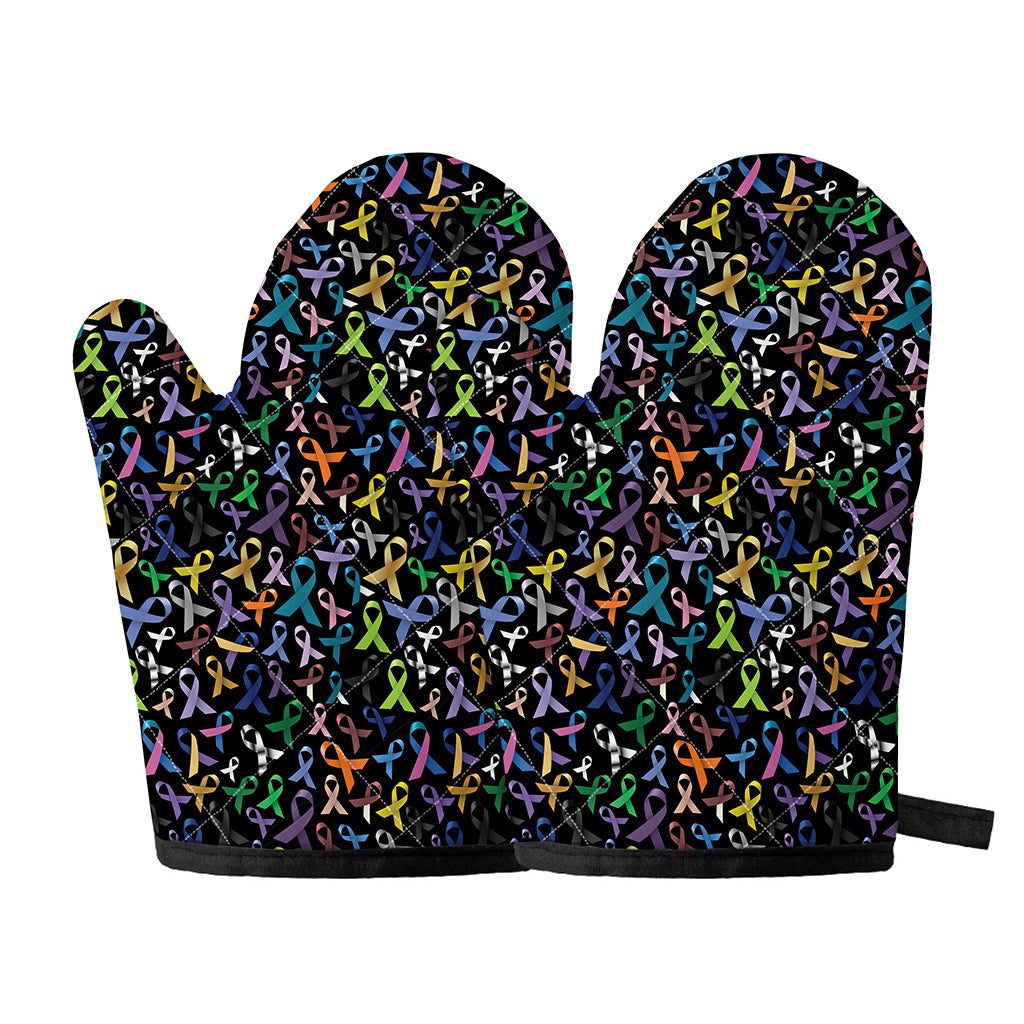 All Cancer Awareness Pattern Print Oven Mitts