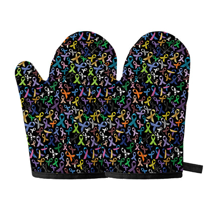 All Cancer Awareness Pattern Print Oven Mitts
