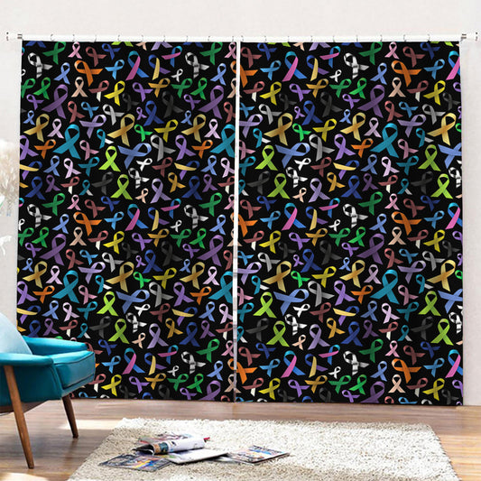 All Cancer Awareness Pattern Print Pencil Pleat Curtains