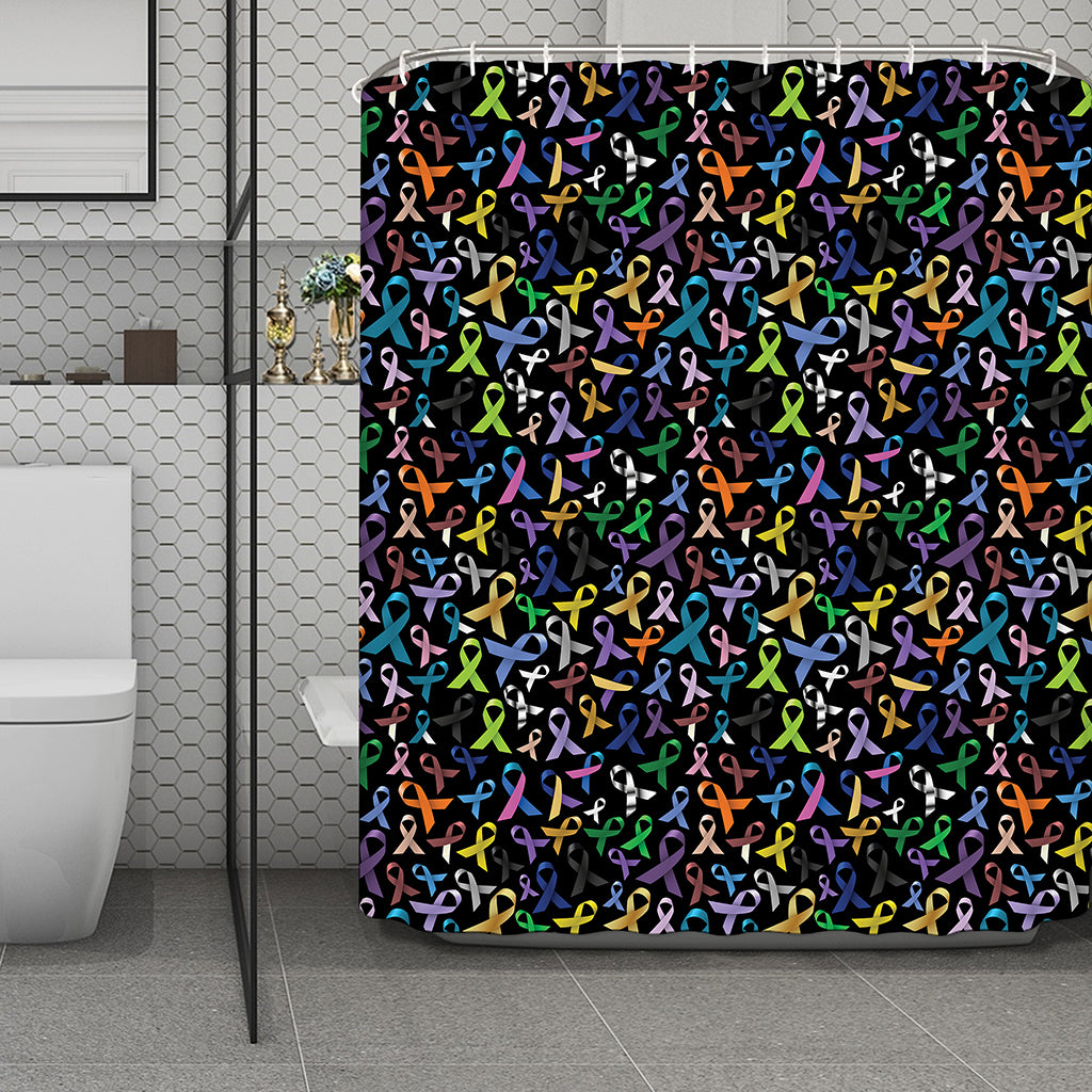 All Cancer Awareness Pattern Print Polyester Shower Curtain