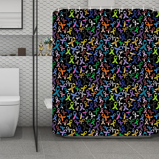 All Cancer Awareness Pattern Print Polyester Shower Curtain