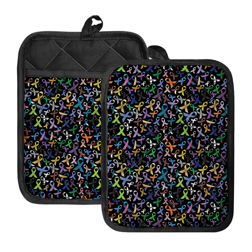 All Cancer Awareness Pattern Print Pot Holders With Pocket