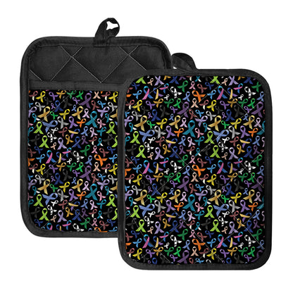 All Cancer Awareness Pattern Print Pot Holders With Pocket