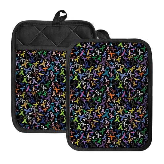 All Cancer Awareness Pattern Print Pot Holders With Pocket
