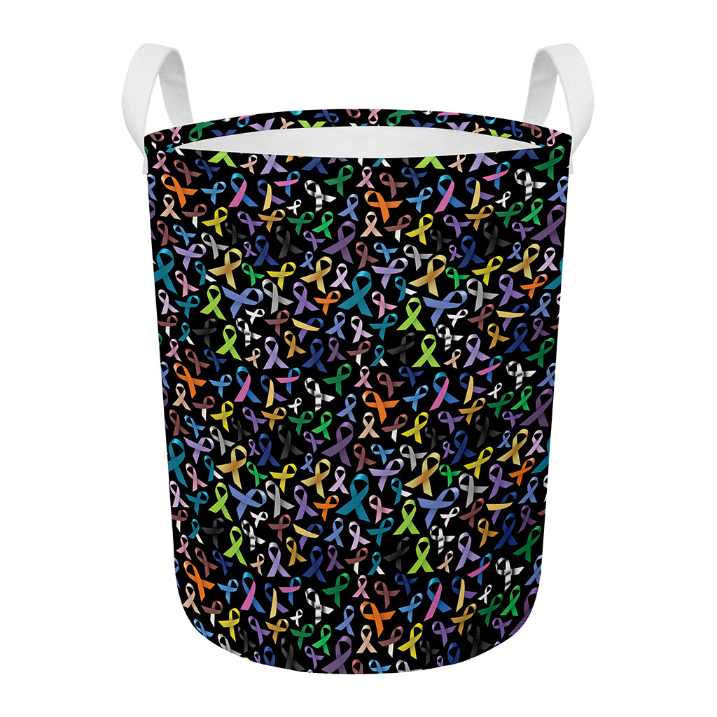 All Cancer Awareness Pattern Print Round Laundry Basket