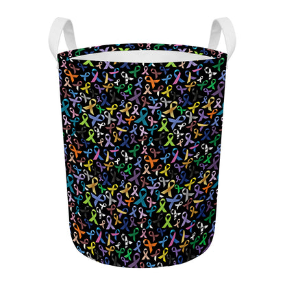 All Cancer Awareness Pattern Print Round Laundry Basket