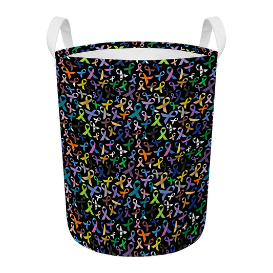 All Cancer Awareness Pattern Print Round Laundry Basket