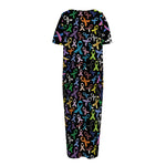 All Cancer Awareness Pattern Print Short Sleeve Long Nightdress