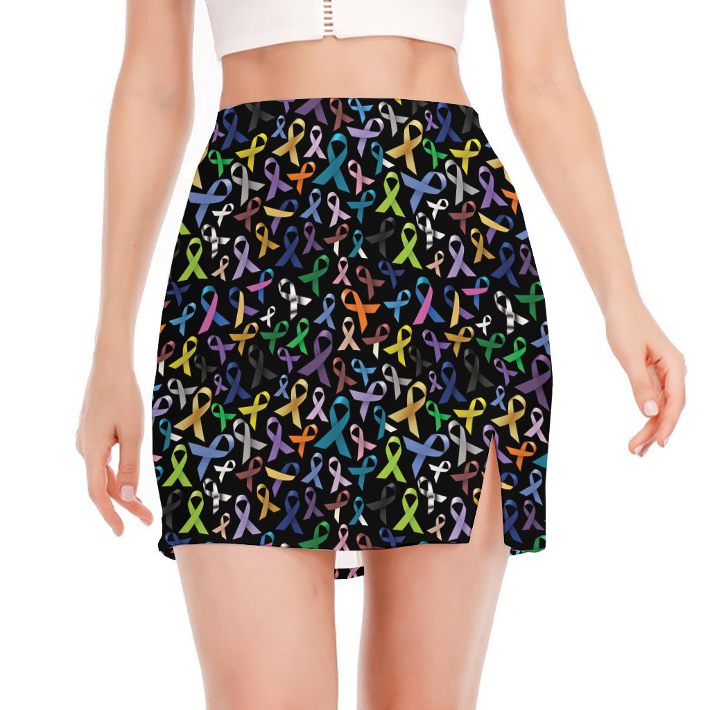 All Cancer Awareness Pattern Print Side Slit Mini Skirt