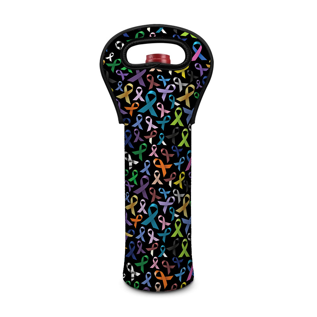 All Cancer Awareness Pattern Print Single Neoprene Wine Tote