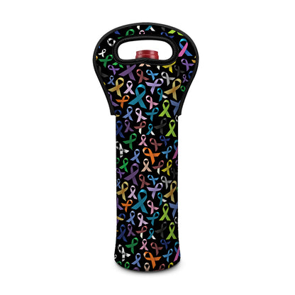 All Cancer Awareness Pattern Print Single Neoprene Wine Tote