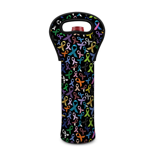 All Cancer Awareness Pattern Print Single Neoprene Wine Tote