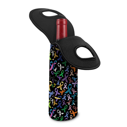 All Cancer Awareness Pattern Print Single Neoprene Wine Tote