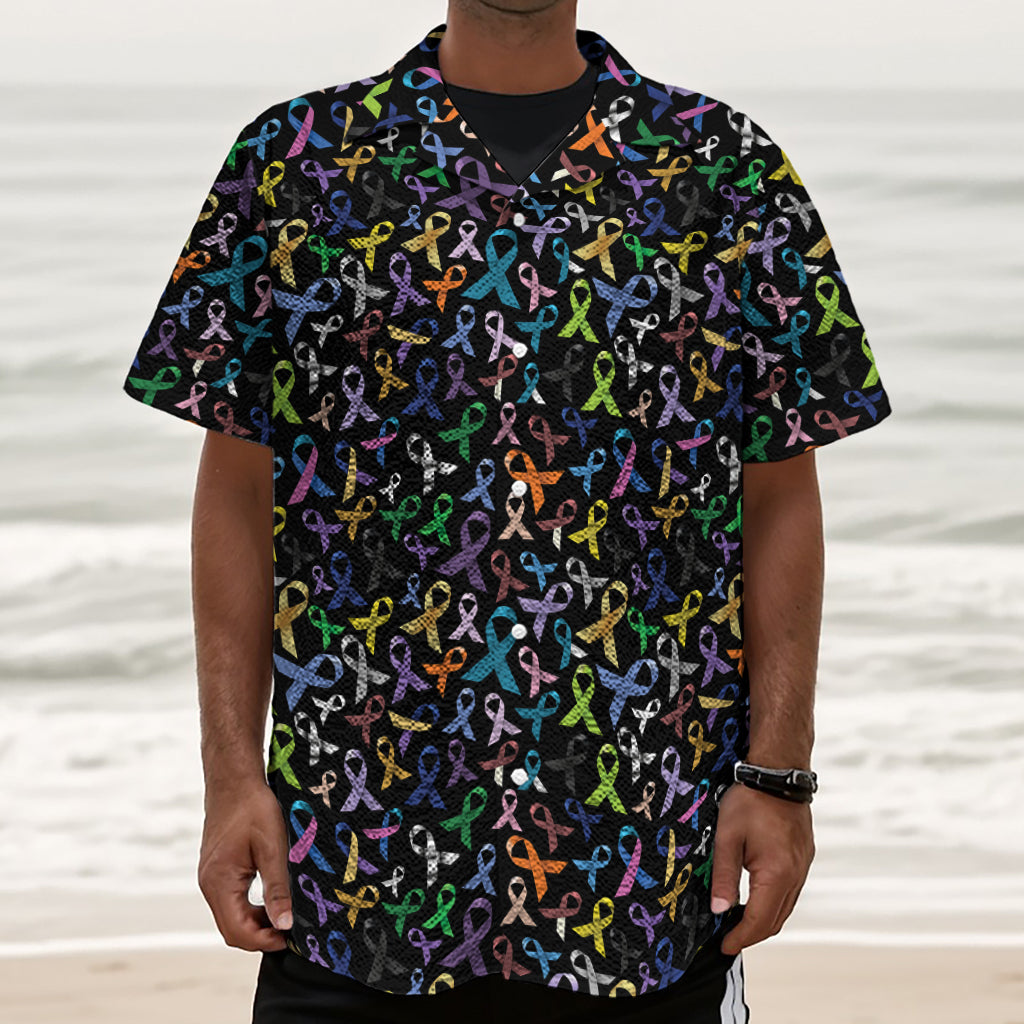 All Cancer Awareness Pattern Print Textured Short Sleeve Shirt