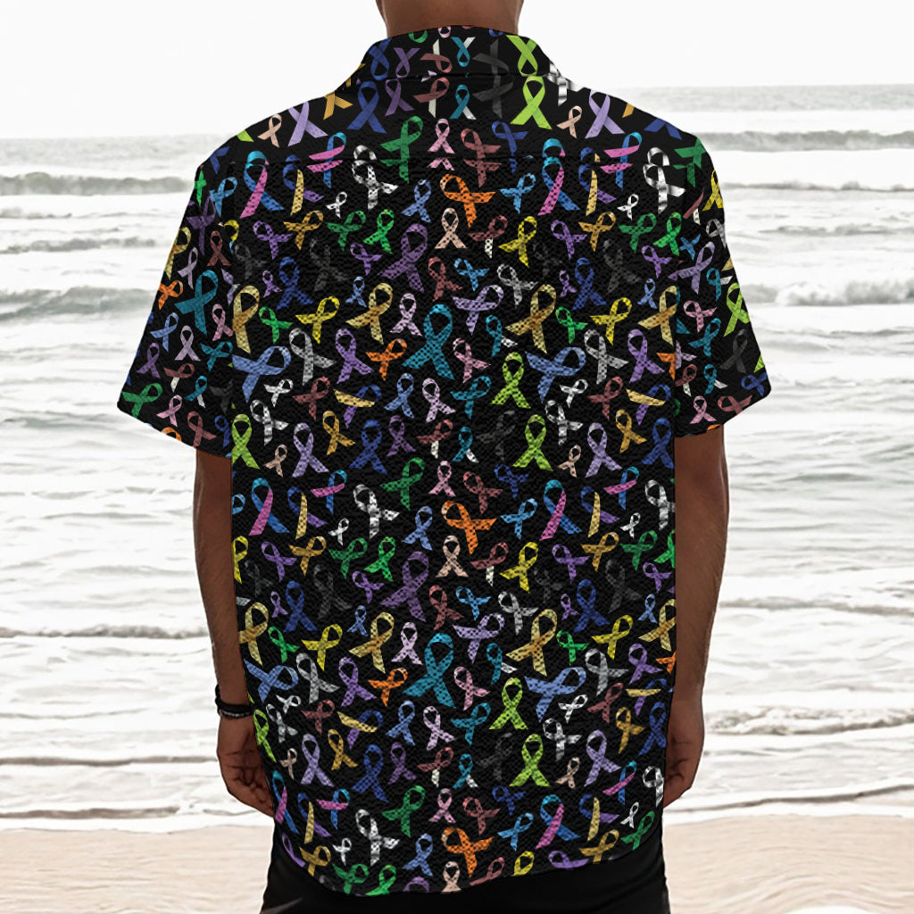 All Cancer Awareness Pattern Print Textured Short Sleeve Shirt