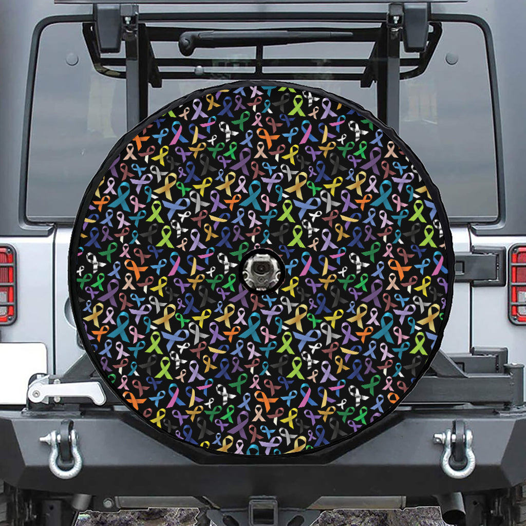 All Cancer Awareness Pattern Print Tire Cover With Camera Hole