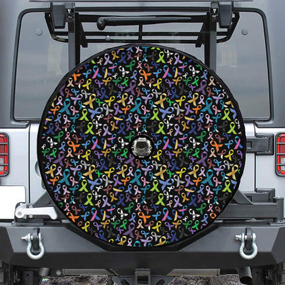 All Cancer Awareness Pattern Print Tire Cover With Camera Hole