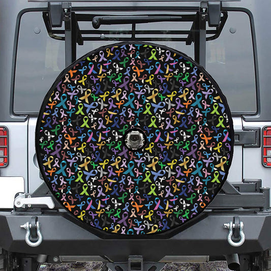 All Cancer Awareness Pattern Print Tire Cover With Camera Hole