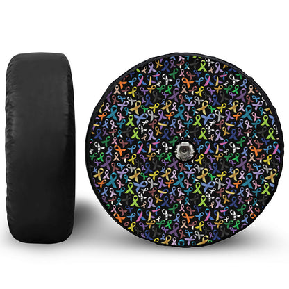 All Cancer Awareness Pattern Print Tire Cover With Camera Hole