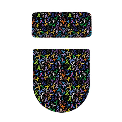 All Cancer Awareness Pattern Print Toilet Lid And Tank Cover Set