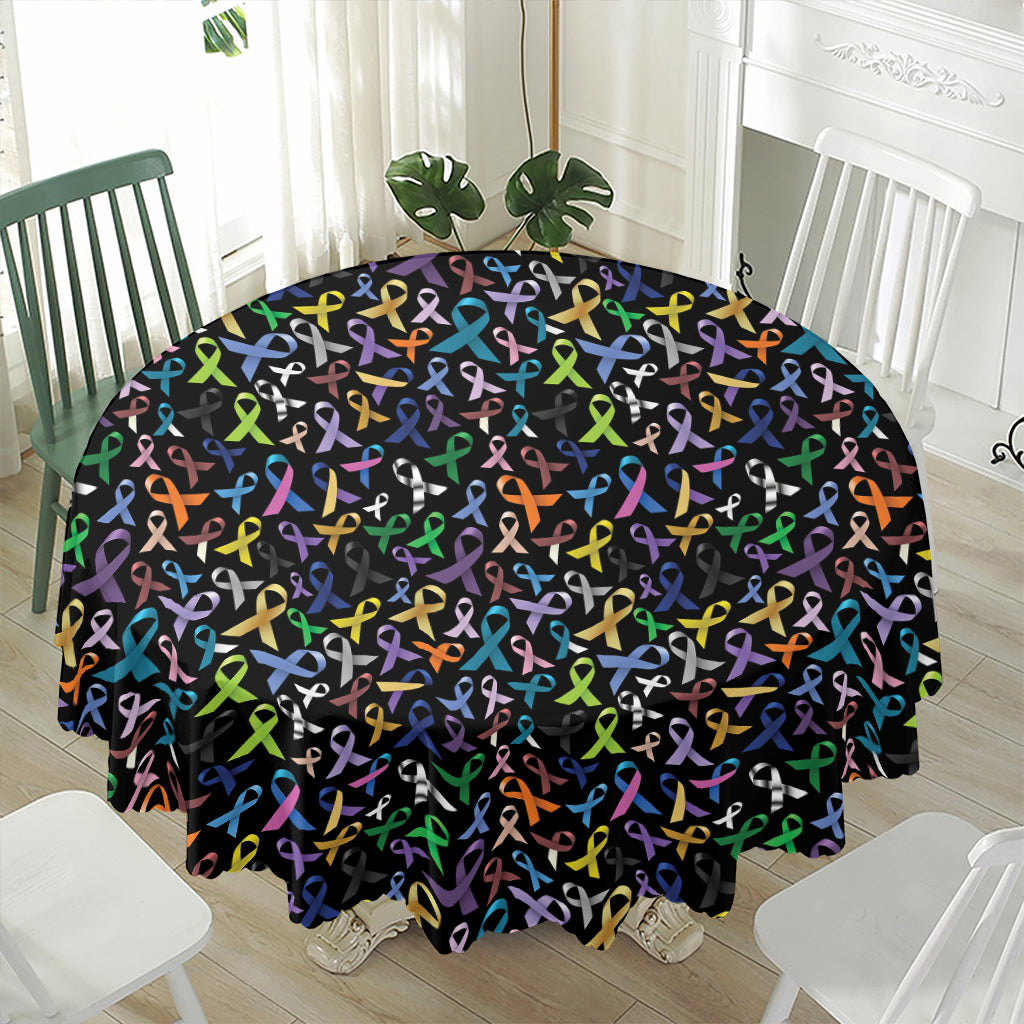 All Cancer Awareness Pattern Print Waterproof Round Tablecloth