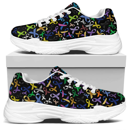 All Cancer Awareness Pattern Print White Chunky Shoes
