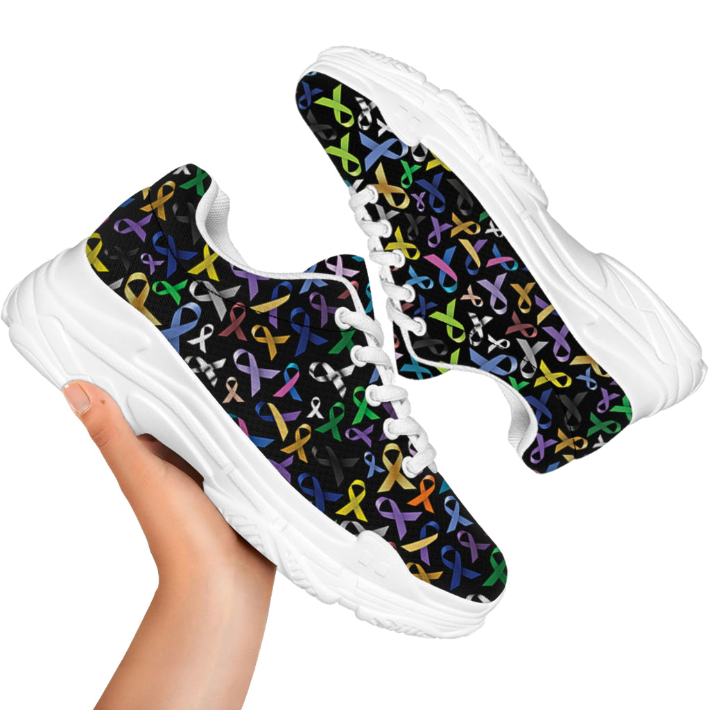All Cancer Awareness Pattern Print White Chunky Shoes