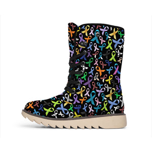 All Cancer Awareness Pattern Print Winter Boots