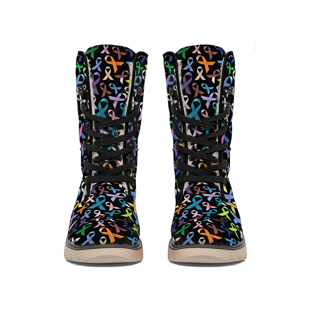 All Cancer Awareness Pattern Print Winter Boots