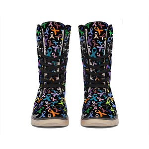 All Cancer Awareness Pattern Print Winter Boots