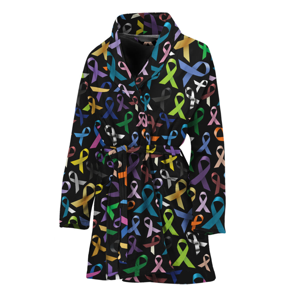 All Cancer Awareness Pattern Print Women's Bathrobe