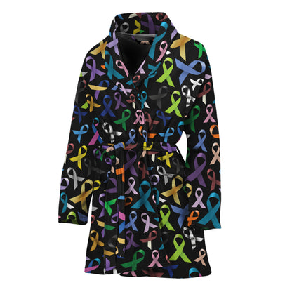 All Cancer Awareness Pattern Print Women's Bathrobe