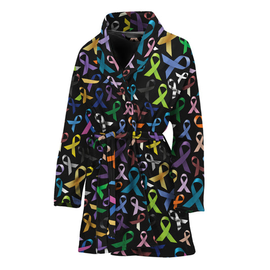 All Cancer Awareness Pattern Print Women's Bathrobe