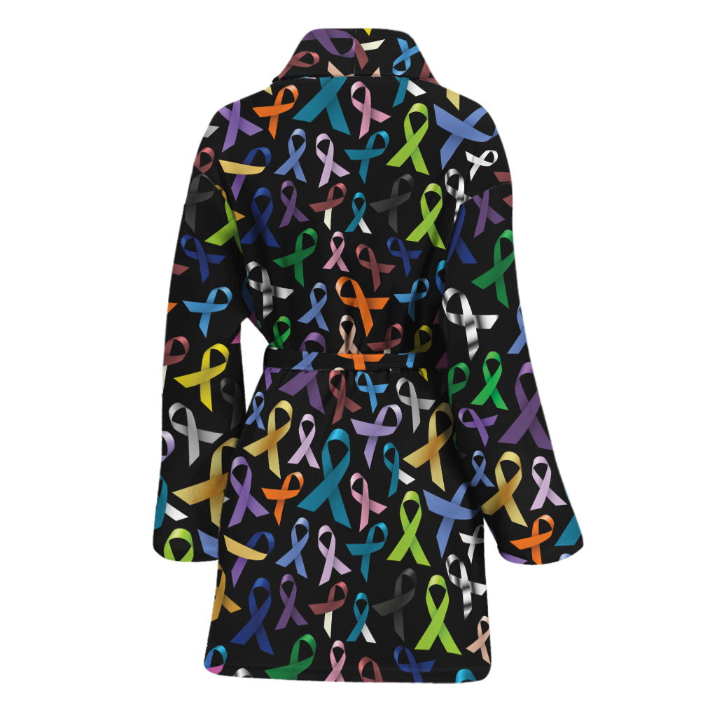All Cancer Awareness Pattern Print Women's Bathrobe
