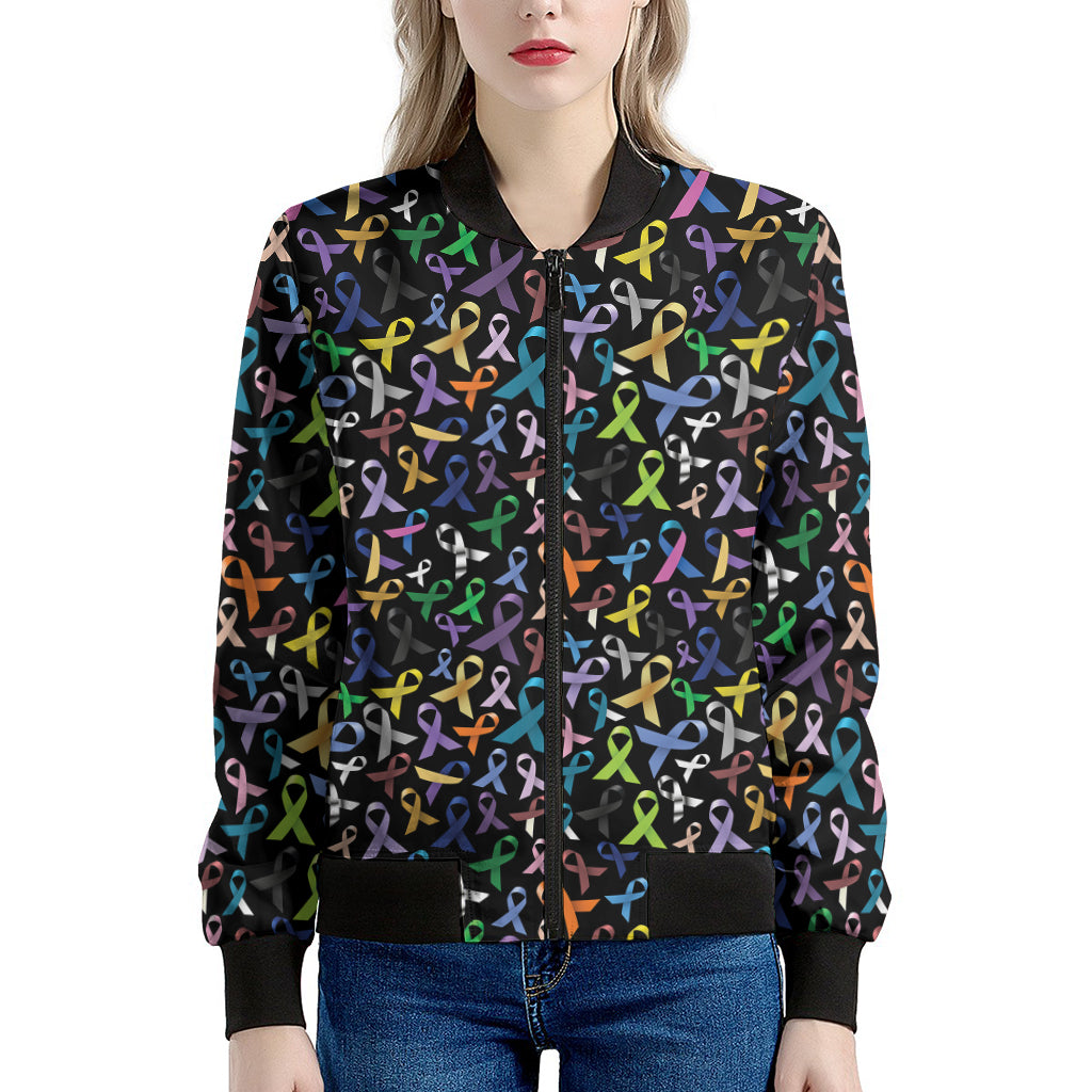 All Cancer Awareness Pattern Print Women's Bomber Jacket