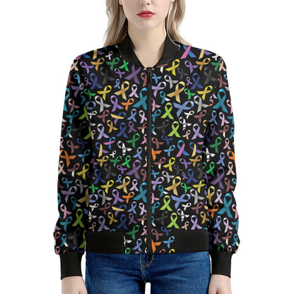 All Cancer Awareness Pattern Print Women's Bomber Jacket
