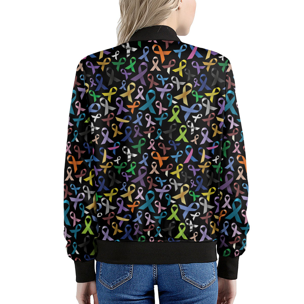 All Cancer Awareness Pattern Print Women's Bomber Jacket